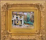 painting "Italian Villa by Guido Borelli, oil on silvered metal, sold Jan 2024