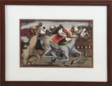 Untitled by Riva Helford, serigraph of racing horses, sold Jan 2024