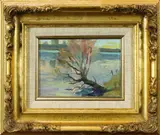 Fallen Tree along the Lake by Robert C. Moore, oil on masonite, sold Mar 2022