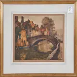 Bridge Over a Canal by Alfred Van Neste, aquatint in colors, sold Mar 2022
