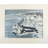 Frozen River by Kitaoka Fumio, 1971, woodcut in colors, sold Mar 2022