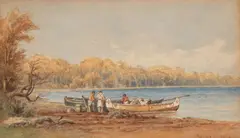 Canoeists at Shore, 1879 by Frederick Arthur Verner, 1879, watercolour on paper, sold Apr 2026