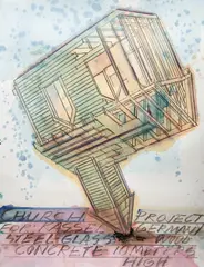Church Project For: Kassel Germany, Steel-Glass-Wood-Concrete - 10 Meters High by Dennis Oppenheim, mixed media on paper, sold Apr 2026