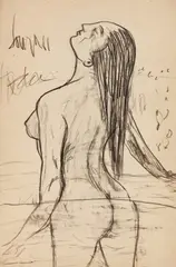 Nude with Head Back in the Ocean by F. N. Souza, graphite, sold Apr 2026