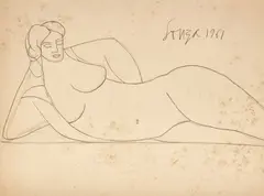 Reclining Nude, 1961 by F. N. Souza, 1961, pencil on paper, sold Apr 2026