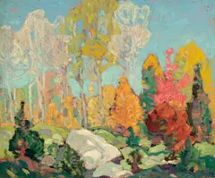 Autumn Landscape, circa early 1920s by Franklin Carmichael, circa early 1920s, oil on pressed paperboard panel, sold May 2026