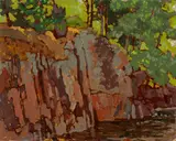 Rocky Shore, Lake of the Woods, 1921 by Frank Hans Johnston, 1921, oil on panel, sold May 2026