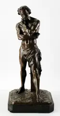 Untitled by Jean-Jacques Feuchère, bronze of partially draped nude man, sold May 2024