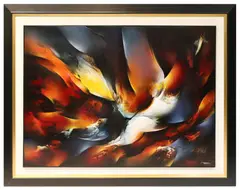 Volcanic Landscape by Leonardo Nierman, mixed media on board, sold May 2024