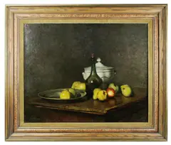 Still Life with Bottle and Tureen by Emil Carlsen, circa 1889, oil on canvas, sold Jun 2024