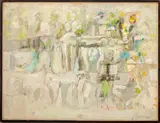 Untitled by Jon W Colburn, acrylic painting on paper mounted on board, sold Dec 2023
