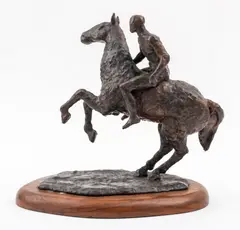 Untitled by Nathan Cabot Hale, bronze sculpture mounted on mahogany base, sold Dec 2023