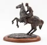 Untitled by Nathan Cabot Hale, bronze sculpture mounted on mahogany base, sold Dec 2023