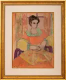seated woman by Sidnee Livingston, oil painting on canvas, sold Dec 2023