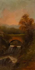 Waterfalls under bridges - A pair of oils by William Collins, oil, sold Oct 2025