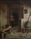 Cottage interior - Oil by David W. Haddon, Oil on board, sold Oct 2025