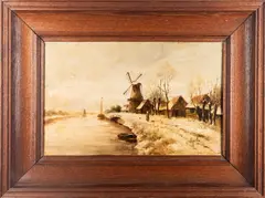 Canal scene in winter - Oil on porcelain plaque - 27 by Louis Apol, Oil, sold Oct 2025