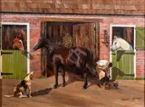Stable Gossip by William 'Bill' Waugh, Oil on canvas, sold Oct 2025