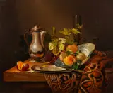 Still life study with fruits by Miguel Gallyas, Oil on panel, sold Oct 2025