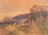 Drover and cattle on a Village lane - Watercolour - 25 by Arthur Henry Enock, 1885, Watercolour, sold Oct 2025