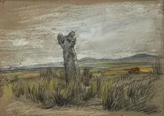 A coloured chalk drawing of a Celtic Cross by William Linnell, oil on paper, offered Oct 2025