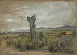 A coloured chalk drawing of a Celtic Cross by William Linnell, oil on paper, offered Oct 2025