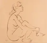 Seated female nude - Pen & ink - 33 by Ronald Searle, ink, sold Oct 2025