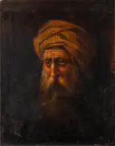 Portrait of a bearded man wearing a turban - Oil on by Hirkis Hume Nisbet, 1884, Oil on canvas -51 x, sold Jul 2025