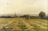 Figures in an extensive landscape hay making by Arthur William Redgate, Oil on canvas -29 x, sold Jul 2025