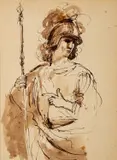 After Guercino - Portrait of a soldier by Richard Parkes Bonington, Pen and sepia ink -, sold Jul 2025