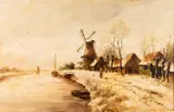 Canal scene in winter - Oil on porcelain plaque - 27 by Louis Apol, Oil, offered Jul 2025