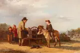 A wayside Tinker and boy on a donkey by William Henry Hopkins, 1854, Oil on canvas -39 x, sold Jul 2025