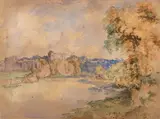 A collection of landscapes of a ruined castle by John Steeple, 1854, watercolor, offered Jul 2025