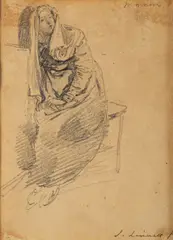 Study of a seated woman - Pencil - 11 by John Linnell, Pencil, sold Jul 2025