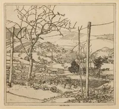 Early Spring, Gloucestershire -Etching -19 x 21cm, 46.5 x 35.5cm framed -Signed in pencil lower centre by Robert Austin, Etching -19 x, sold Jul 2025