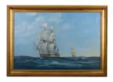 Hermione pursued by HMS Sirius by Neil Foggo, Oil on canvas-board -, sold Jun 2025