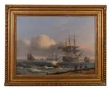 Royal Navy Warships of the Red Squadron at Anchor by Thomas Luny, oil, sold Jun 2025