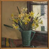 Still life with a vase of daffodils by Elsie M Baker, Oil on canvas-board -, sold Apr 2025