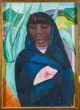 Woman in a blue drapery - Oil by Rebecca Hutchinson, Oil on canvas -55 x, sold Feb 2025