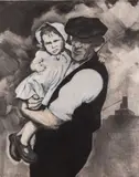 Miner and granddaughter by Anna Lockwood, 1993, Charcoal drawing -58 x, offered Feb 2025