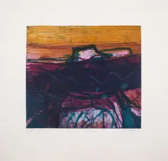 Desert Stone by Barbara Rae, Stone Etching printed in colours, offered Dec 2023