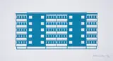 Apartment 1 by Julian Opie, Woodcut printed in blue, offered Dec 2023