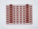Apartment 5 by Julian Opie, Woodcut printed in red-brown, sold Dec 2023