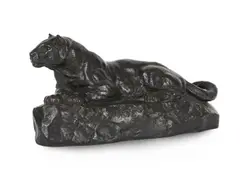 A barbedienne animalier bronze of a recumbent panther by Antoine-Louis Barye, BRONZE, sold Nov 2023