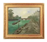 Figures along the seine by Mile Gody, Oil on canvas, sold Nov 2023