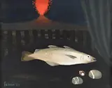 The volcano by Mary Fedden, Oil on canvas, sold Oct 2023