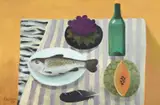 The striped cloth by Mary Fedden, Oil on canvas, sold Oct 2023