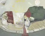 On a cold shore (sunrise) by Maurice Cockrill, 1989, Oil on canvas, sold Oct 2023