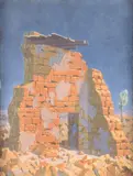 Broken wall of a fortress by John Armstrong, Tempera on panel, sold Oct 2023