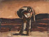 Peasant carrying a sack by Josef Herman, Oil on card laid down to board, sold Oct 2023
